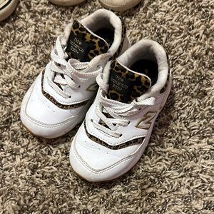 New Balance Kids White and Leopard Sneakers